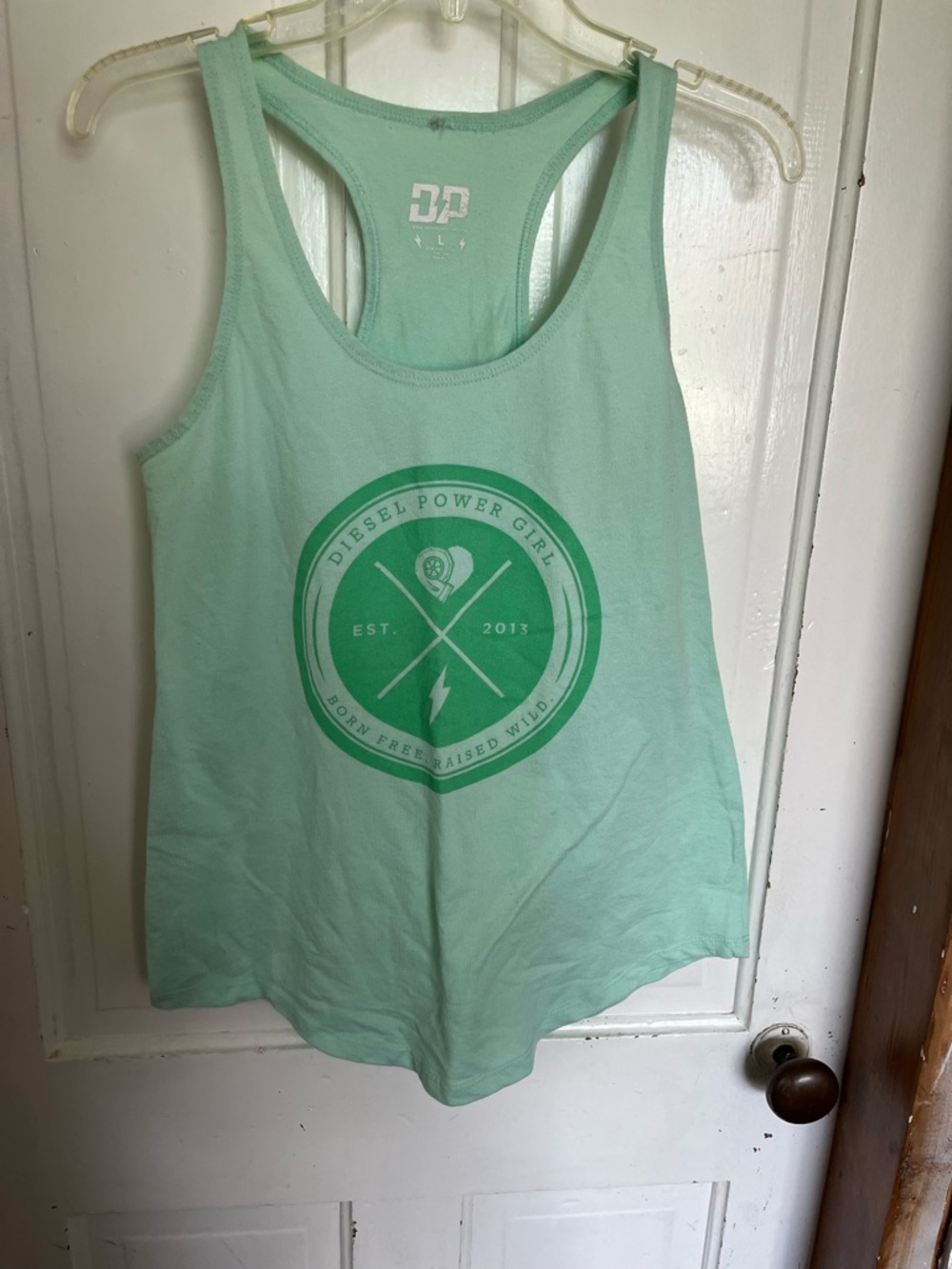 Diesel power Mint Green Racerback Tank Top with Green Logo